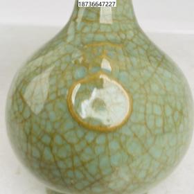 古董古玩老瓷器收藏 宋代回流汝瓷冰片花瓶9*18CM