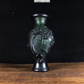 古董古玩杂项收藏 清代老琉璃洒金浮雕渔翁瓶15*8CM
