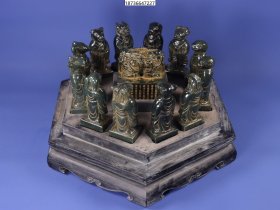 旧藏精品老和田碧玉十二生肖印章一套11/4cm总重4150克