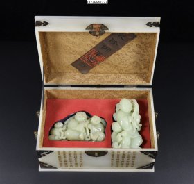 臻品旧藏纯手工雕刻和田玉童子一盒12/6CM盒子23/12/12/15CM