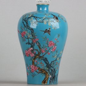 清雍正珐琅彩描金喜鹊登梅纹梅瓶 高宽：32*20cm