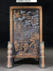 古董古玩杂项收藏徽州古法制作老墨祝寿图插屏1330克28.6*17.5CM