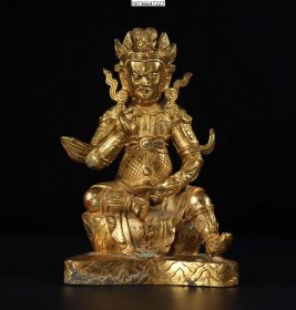 臻品旧藏唐代铜鎏金带红斑绿锈佛像19/13CM重900克