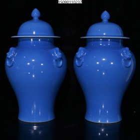 大清雍正宝石蓝兽头将军罐1（37×23cm