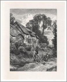 【真正的黄杨木木口木刻】1863年木口木刻版画《英国风景》之五（手工帘纹纸），38.3*28cm