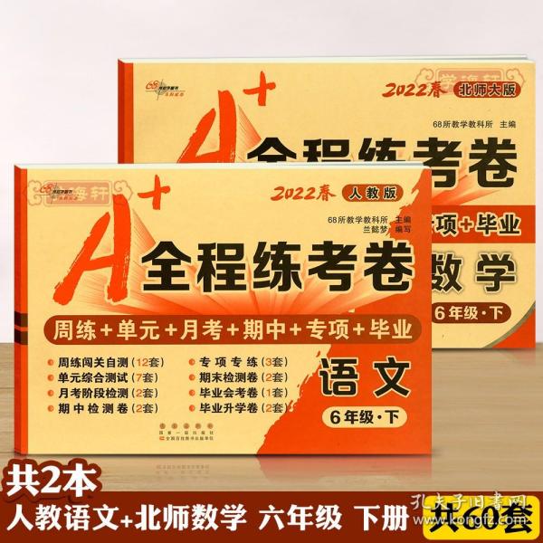 共2本 6年级 下册 北师版BS数学 部编人教版RJ语文 A+加十全程练考卷小学 生六年级同步正版教辅考试卷子练 习册试卷