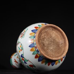 旧藏明代万历五彩莲池鸳鸯蒜头瓶一对高56cm口径9.5cm肚径29底19.2cm