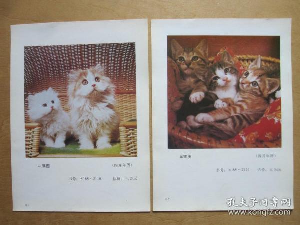 二猫图和三猫图（两张合售）—年画缩样散页