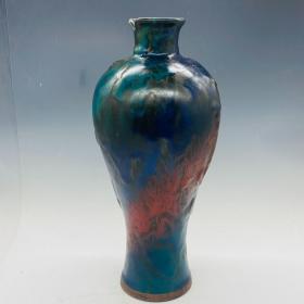 宋钧瓷窑变孔雀釉色旗袍花瓶 (尺寸37x16厘米)