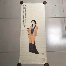 【宝贝名称】手工画 张大千 工笔仕女画芯 【宝芯】109x44厘米