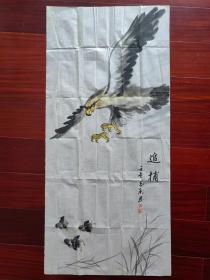 上海著名工艺美术师马玉香国画《追捕图》，45cm*96cm