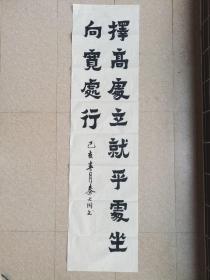 秦咢生四子，广东省书法家协会会员秦大同书法《择高处。。》，136cm*34cm