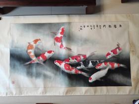 广东省美术家协会会员，广东省书法家协会会员李文龙国画《鱼跃龙门》， 180cm*96cm
