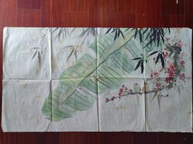 无款国画《芭蕉梅竹双鸟》，99cm*55cm