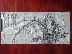 广东老画家王景岳国画《兰花》，111CM*52cm