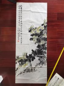 广东画家王惠斌国画《菊花》，130cm*51cm