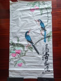 无款国画《高寿和鸣图》，99cm*54cm。