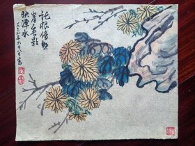 60年代佚名国画《菊石》，20cm*24cm