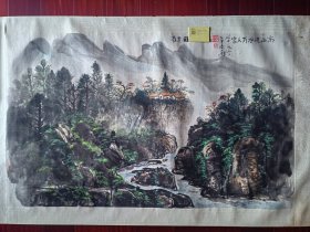 广州市文联委员、市作家协会副主席符启文国画，67cm*110cm