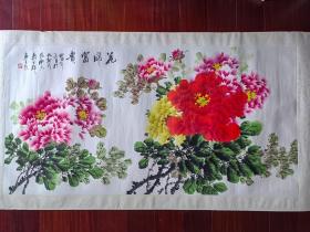 周亦群国画《花开富贵》，130cm*67cm