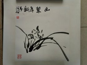 周国城国画《幽兰图》， 34cm*34cm