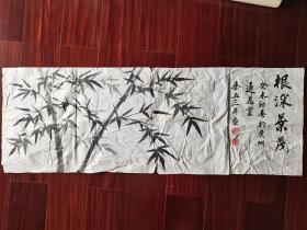 岭南著名书法家，广东省书法家协会会员秦五三国画《竹子》，98CM*34CM