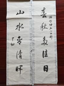 尹佃法师书法书房联《春秋多佳日，山水含清晖》，18cm*69cm*2