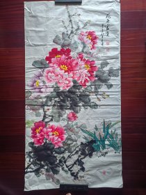 佚名国画《国色天香》，136cm*68cm，画工好