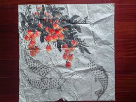 无款国画《荔枝鱼》，68cm*68cm