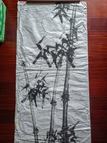 无款国画《竹月图》2，68cm*136cm