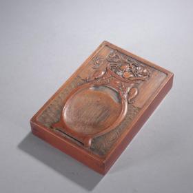 旧藏-姚元之款老竹雕象耳瓶纹砚台