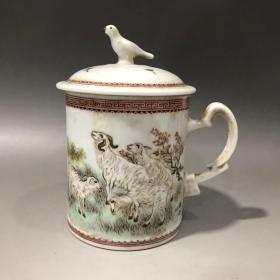 五十年代粉彩山羊茶杯