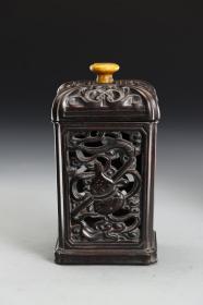 旧藏，紫檀镂雕八宝纹盖盒