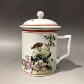 五十年代粉彩花鸟茶杯