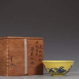 旧藏明成化黄地青花秋葵纹碗