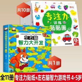 正版全新【全11】专注力训练贴纸+左右脑智力开发4-5岁 儿童益智专注力贴纸书10 全脑逻辑思维游戏训练 幼儿园 宝宝贴贴画0-2-3-5-6岁找不同粘贴纸早教绘本智力开发启蒙认知书