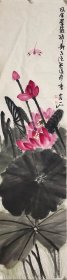 西泠印社画家吴静初，号静庵，笔名一如，纯手绘花鸟作品，尺寸34*130，作品保真，装饰收藏佳品