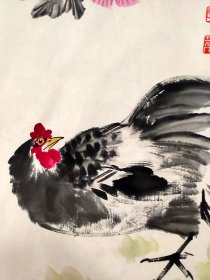 著名国画家王板哉。号语讷，又号半呆、半憨。纯手绘花鸟作品，尺寸 34*100，作品保真，不真包退