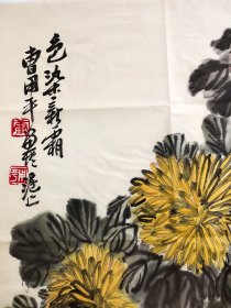 上海市文史研究馆馆员，曹用平 纯手绘花鸟画，尺寸 48*90，作品保真，装饰收藏佳品