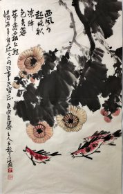 福建画家吴桐森，别署桐生，号快斋主人，纯手绘花鸟画，尺寸 68*136，作品保真，装饰收藏佳品