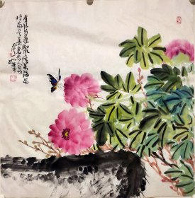 西泠印社画家吴静初，号静庵，笔名一如，纯手绘花鸟作品，尺寸68*68，作品保真，装饰收藏佳品