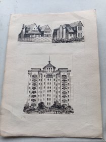 34 老上海老建筑绘画 1张 可能出版过