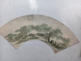 印刷品   古代山水画    王翠 扇面