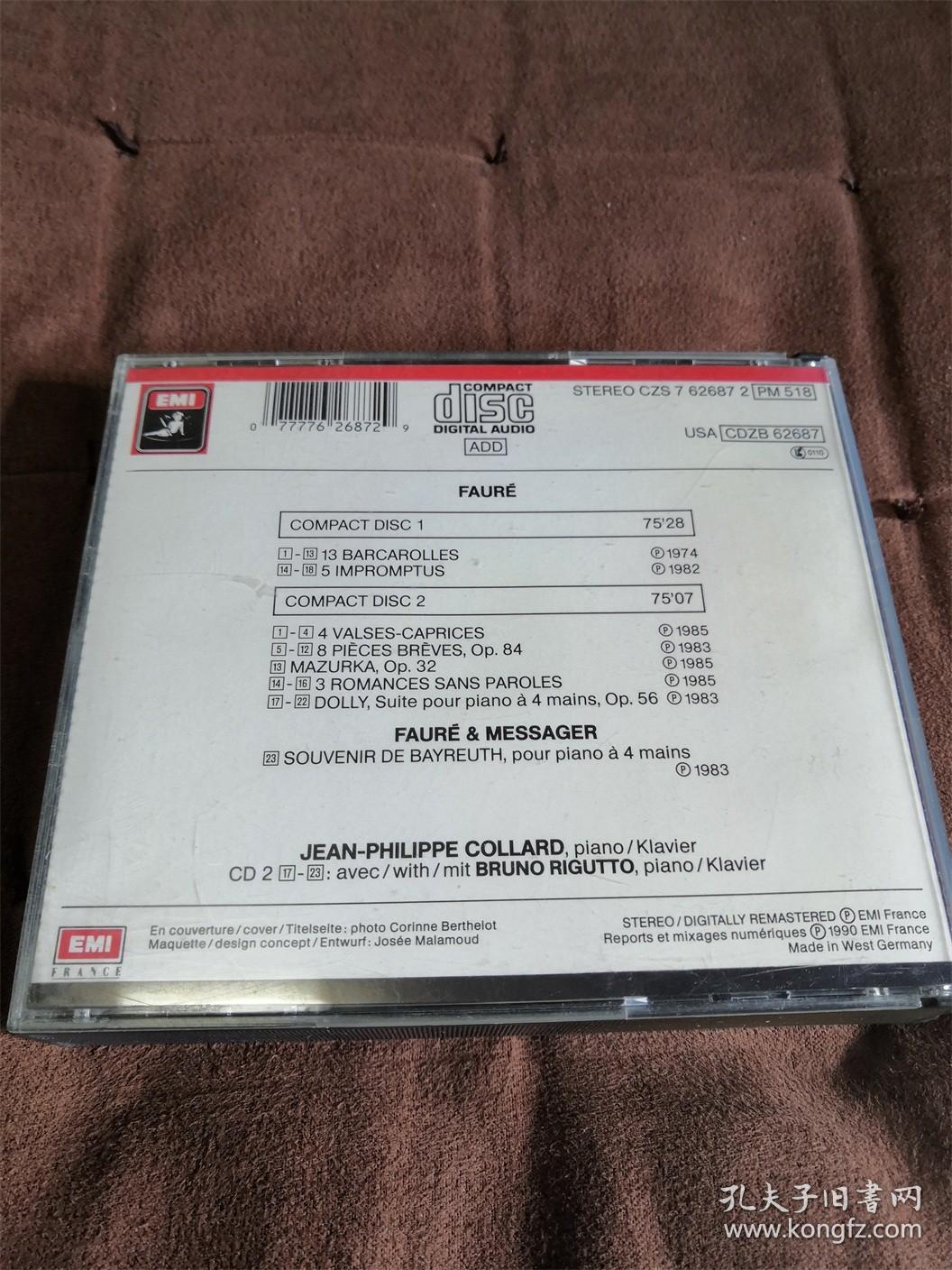 EMI 福雷-13首船歌&5首即兴曲/ COLLARD/Faure  2CD 西德SONOPRESS首版
