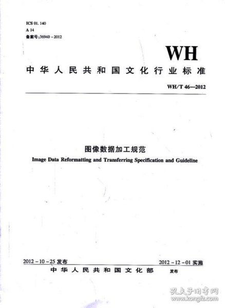 中华人民共和国文化行业标准（WH/T 46-2012）：图像数据加工规范