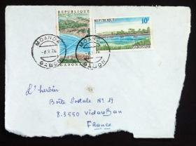 加蓬实寄封：加蓬寄法国国际实寄封（贴“加蓬大桥（第二枚）2/4、（第四枚）4/4”邮票）