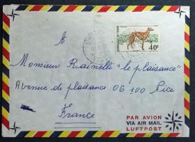 乍得实寄封：乍得寄法国国际实寄封（贴“家畜-家犬（第三枚）3/4”邮票）