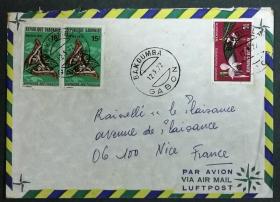 加蓬实寄封：1972年加蓬寄法国国际实寄封（贴“非洲蝴蝶、双子叶植物”邮票）