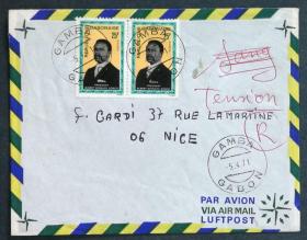 加蓬实寄封：加蓬共和国寄法国国际实寄封（贴“加蓬总统·邦戈·翁丁巴（第一枚）1/2 ”邮票）