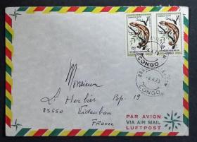 刚果实寄封：刚果寄法国国际实寄封（贴“爬行动物（第三枚）3/8”邮票）